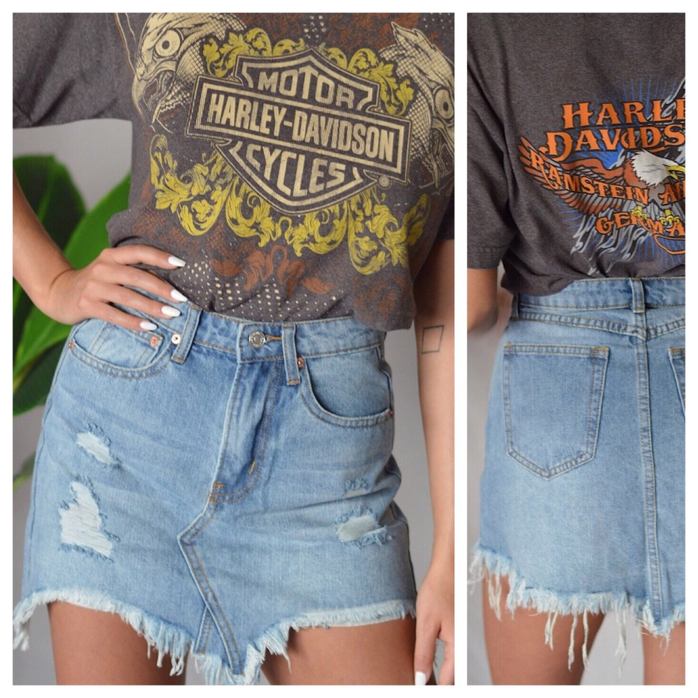 Distressed Denim Mini Skirt - Picture 3 of 4